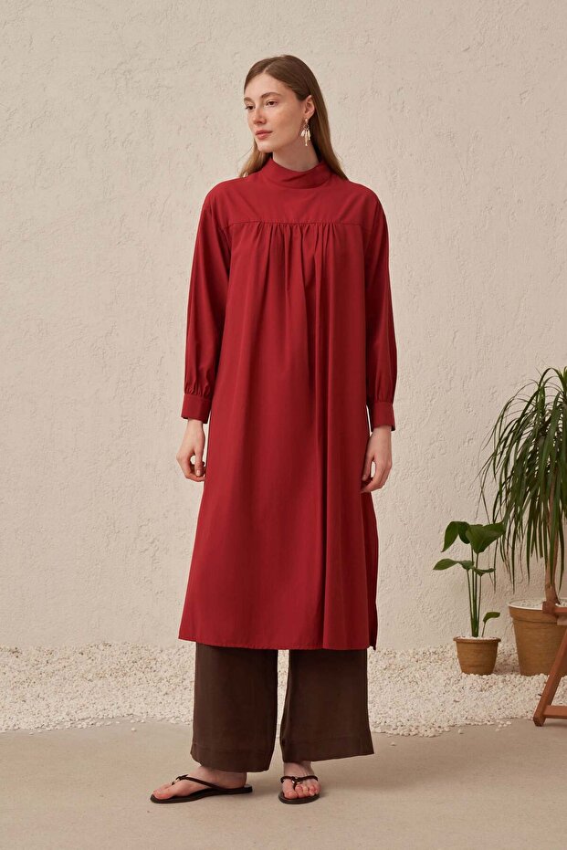 Burgundy-Tie-Dye Detailed Tunic