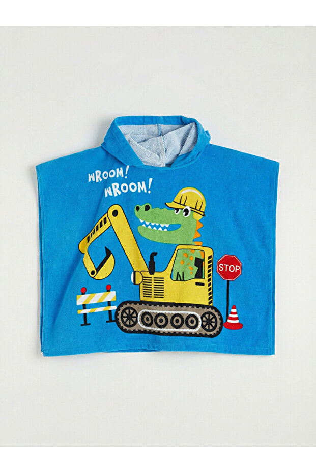 Blue printed baby boy poncho towel