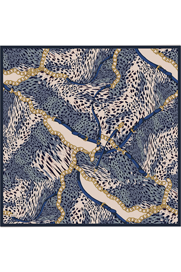 وشاح حريري أزرق مقاس 90×90