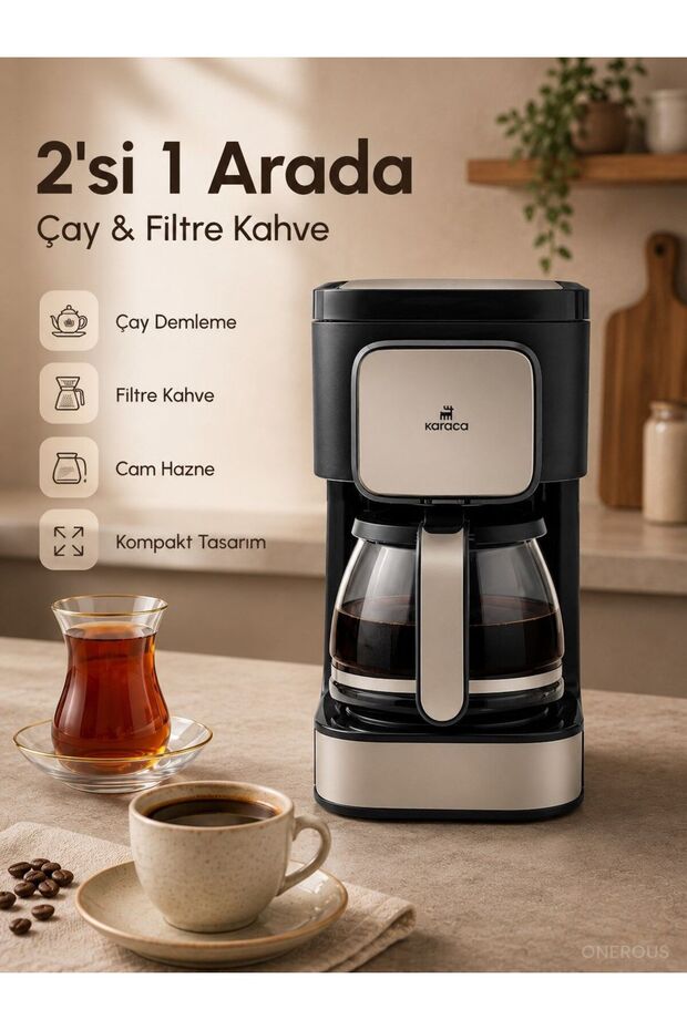 Smart Distilled Filter Coffee Maker and Tea Brewer 2-in-1 Device with Wide Glass Carafe Heater