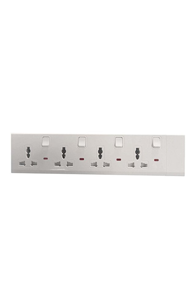 4 Way-Socket Power Strip with Individual Switches, White, Universal Outlets with LED Indicators Without Cable