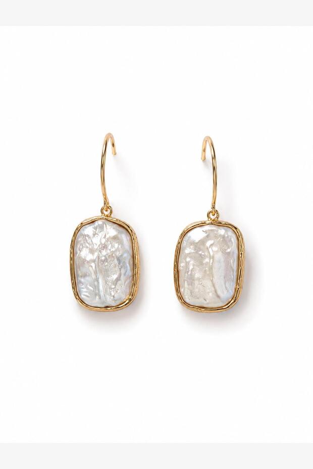 Baroque Pearl Look Rectangular Dangle Earrings - 2