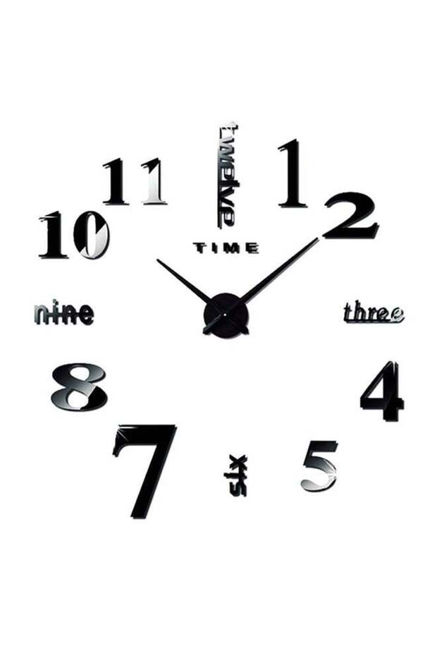 DIY Large 3D Mirror Effect Sticker Digital Wall Clock Black