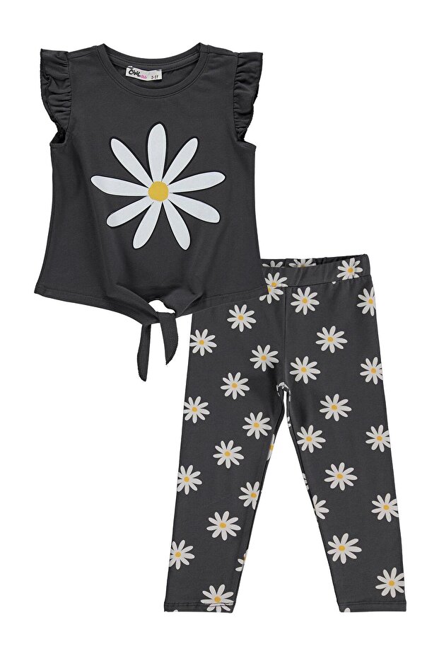 Daisy Patterned Set for 2-5 Years - Gray - 2