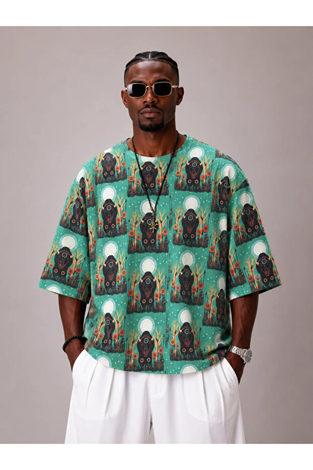 Oversize Cotton Linen Patterned Tshirt