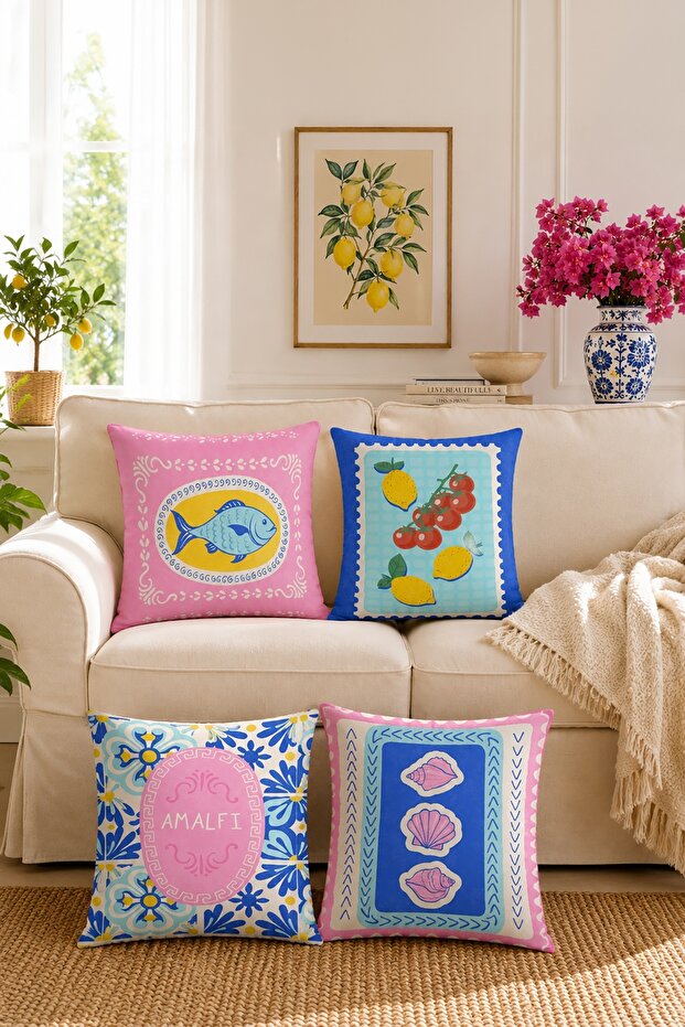 Colorful Fish Patterned 4-Piece Throw Pillow Cover Set