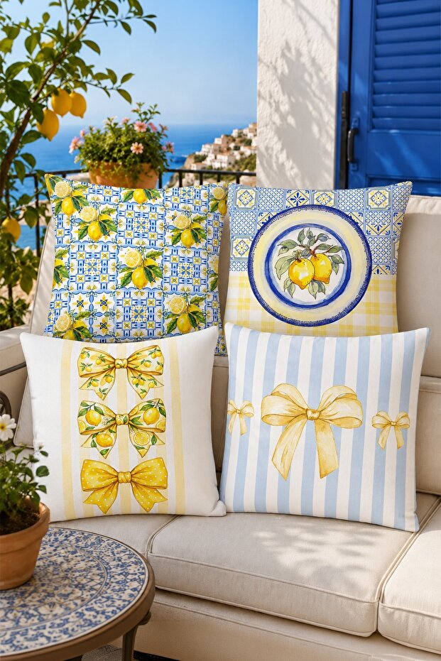 Bow Themed Patterned 4-Piece Throw Pillow Cover Set