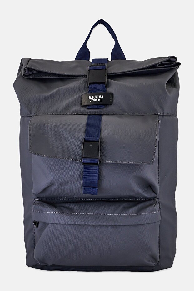 Men Brand Logo Backpack, Drak Grey