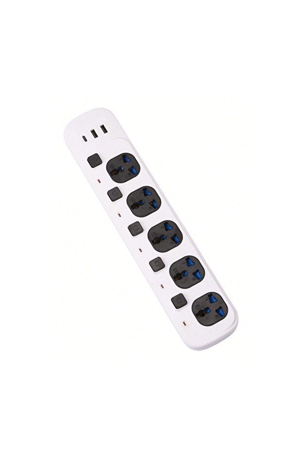 شريط طاقة متعدد المنافذ مع منافذ USB وزر تشغيل بلمسة واحدة، مدمج وصغير الحجم