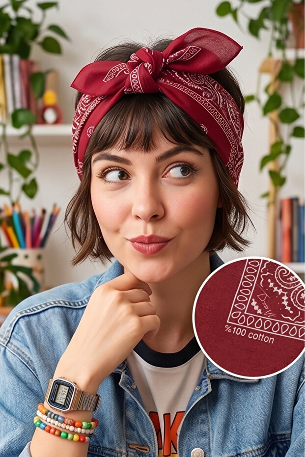 وشاح باندانا بنمط عرقي مصنوع من القطن بنسبة 100%