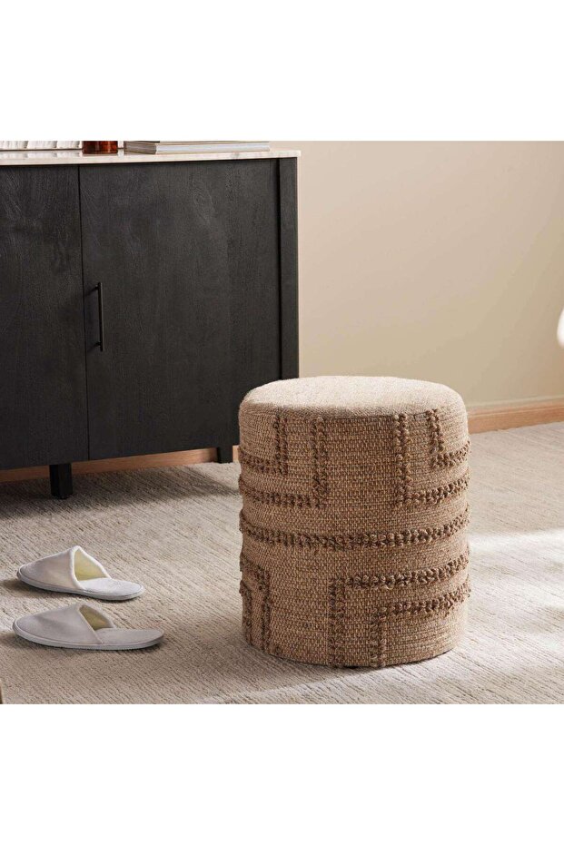 Havana Tufted Woolen Pouf 40x40x45cm- Beige