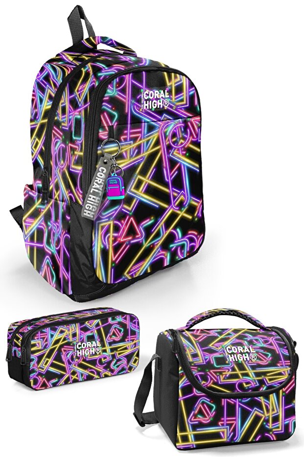 3-Piece School Bag Set: 3-Compartment Bag + Thermo Nutrition Bag + 2-Compartment Pencil Bag