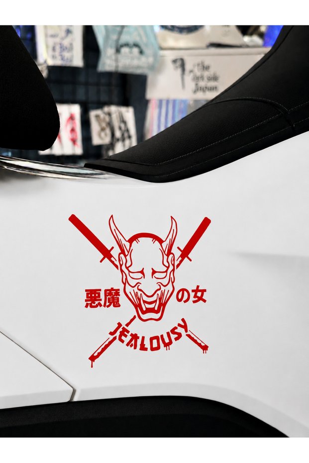 Japanese Oni Mask (Jealousy) Sticker Decal 9X8 cm for Car-Motorcycle-Helmet-Laptop
