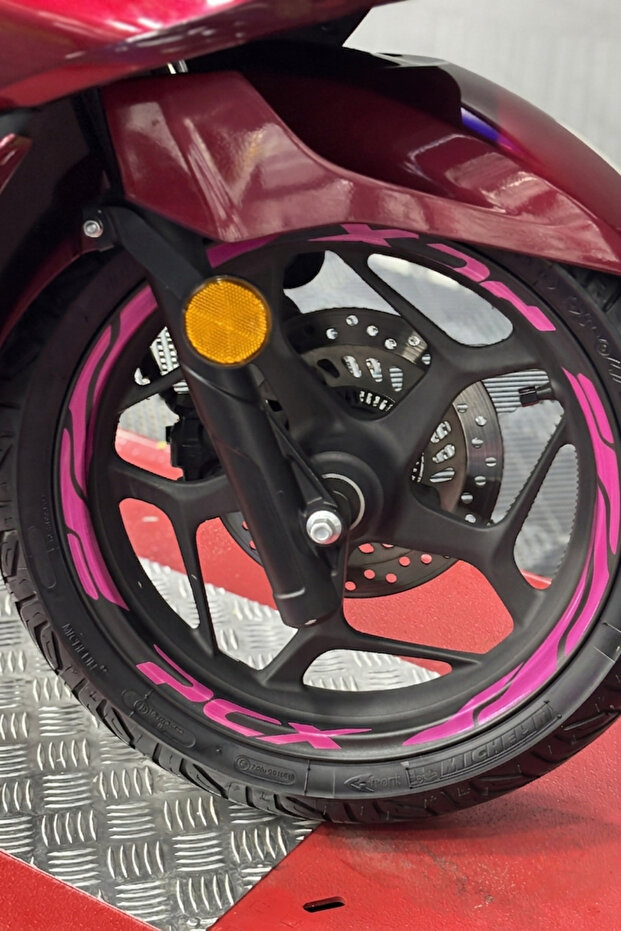 For Honda Pcx All Years and Models Compatible Cut-Out Premium Lettering Wheel Stripe Sticker Set (Front Rear)