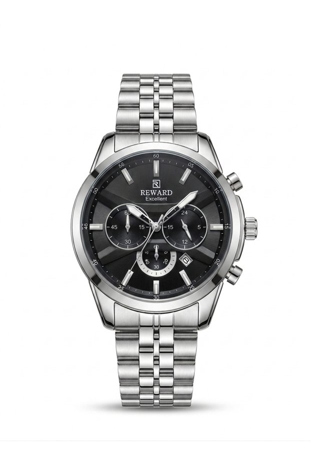 Men's Silver Metal Cord Black Dial Calendar Wrist Watch 2 Year Warranty