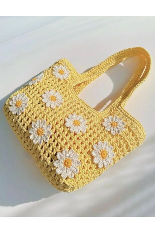 Floral Knitted Bag Large Size Handmade Summer Shoulder and Beach Bag