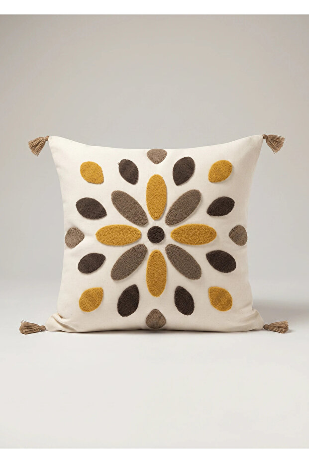 Punch Embroidered Burlap Cushion Cover - 43X43 cm Decorative Cushion