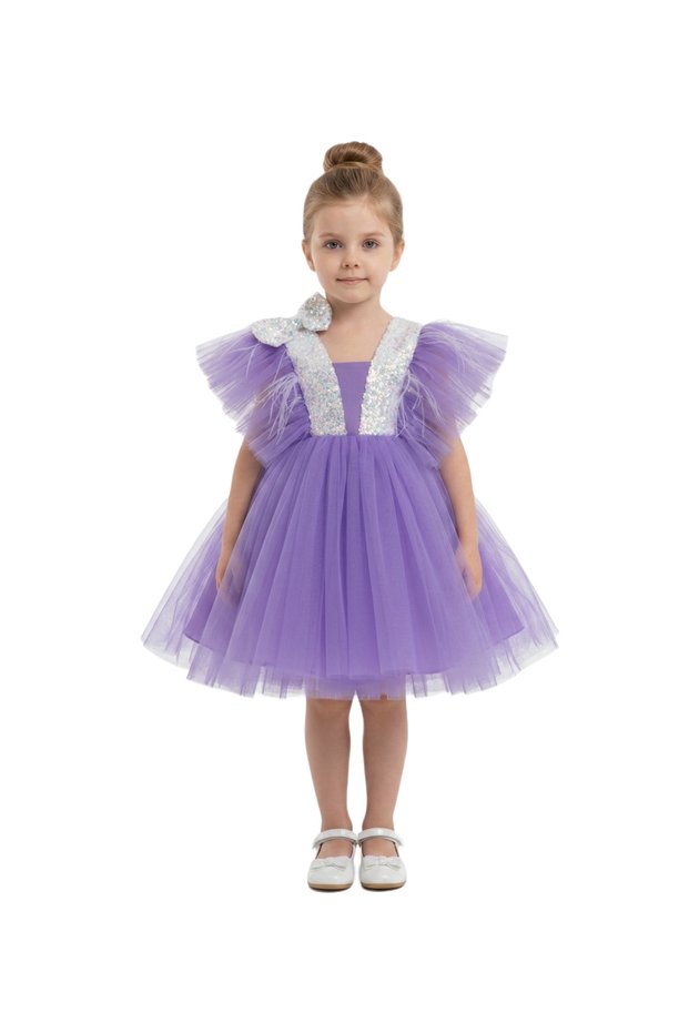 - Girls Sequin Party Dress - Purple -1Y to 12Y