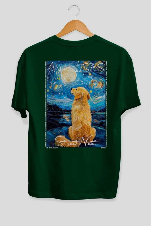For Dog Lovers 6 Green Oversize T-Shirt with Dog Print on the Back 100% Cotton Unisex Dog Lover Premium Design