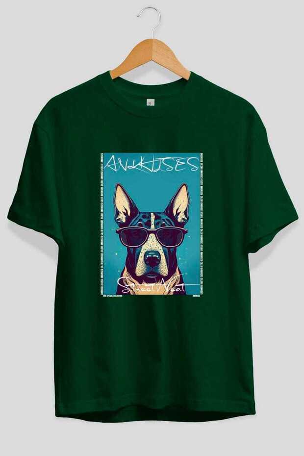 For Dog Lovers 47 Front Dog Printed Green Oversize T-Shirt 100% Cotton Unisex Dog Lover Premium Design