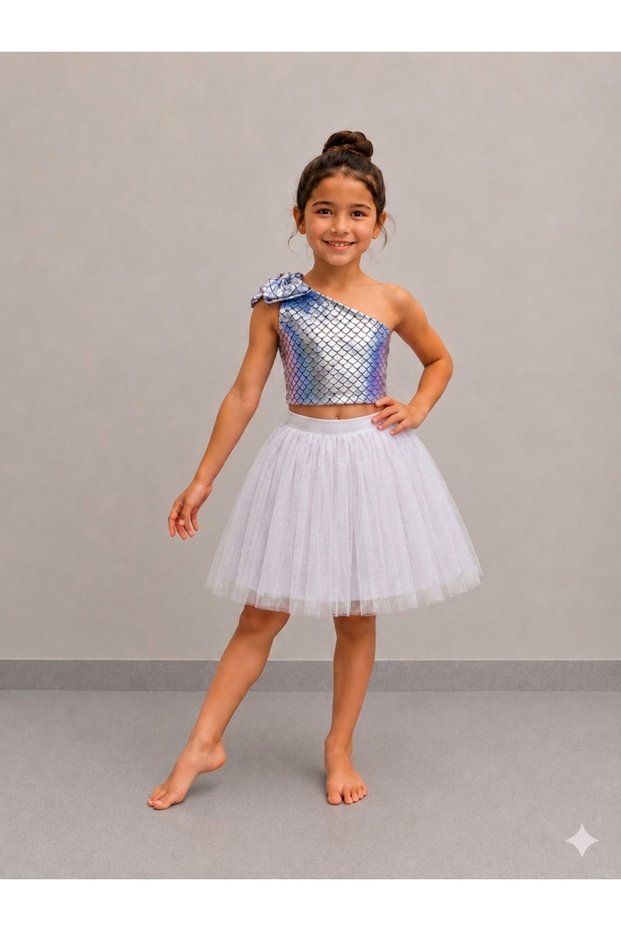 White Tutu Skirt Mermaid Crop Costume Two-Piece Set