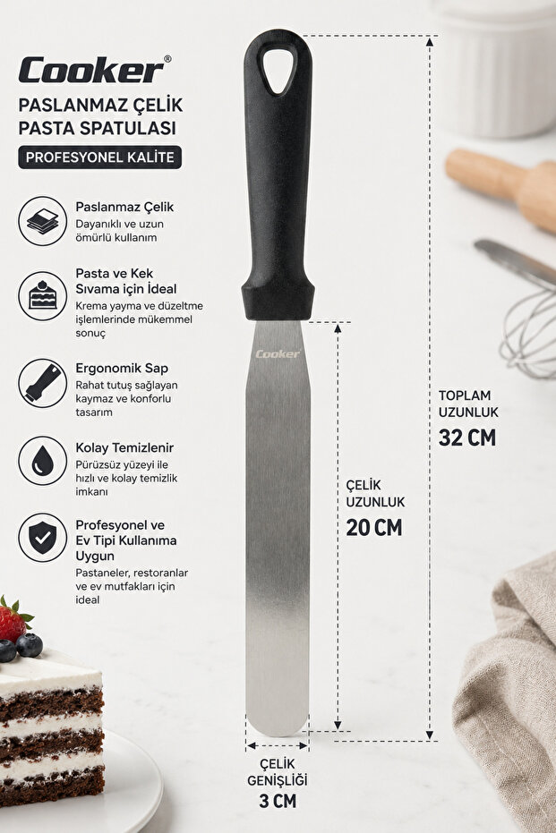 3X20 cm Flat Stainless Steel Cake Plastering Spatula Yk1899