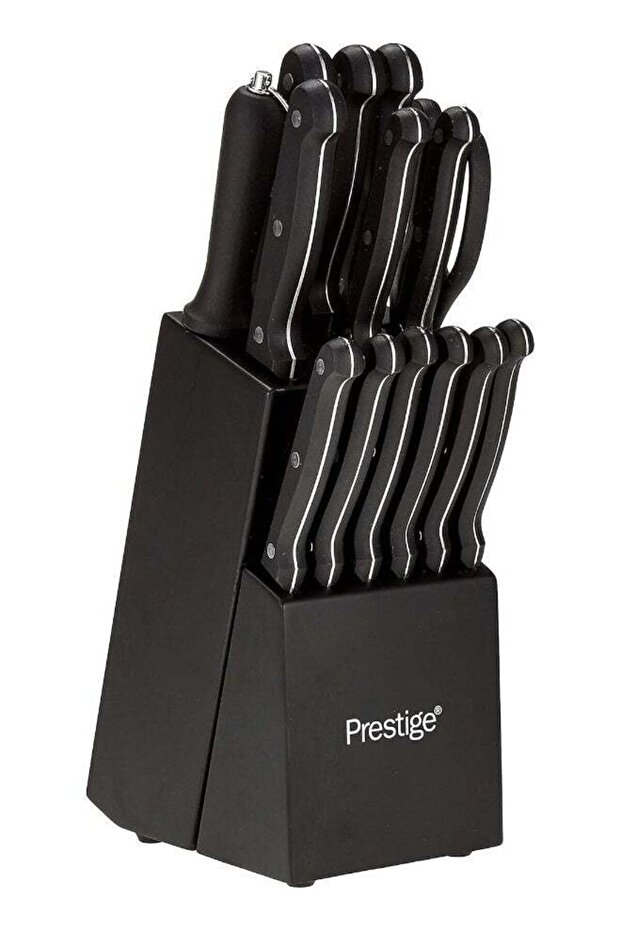 Stainless Steel Knife Block 15 Piece Set- Japanese Blades, Dishware Safe, Precision Cutting-Pr52114-Black Black