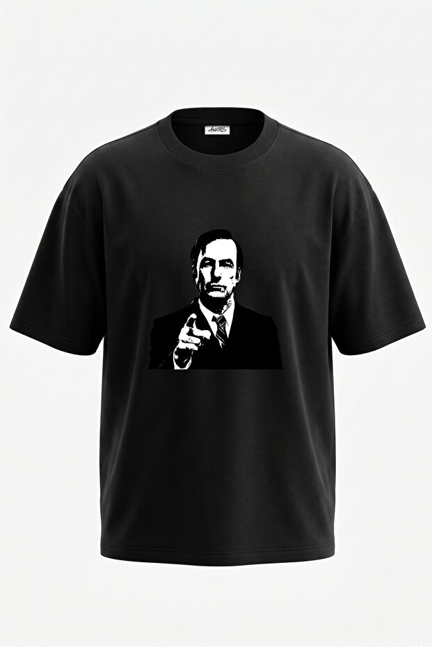 Saul Goodman_1 Design Back Printed Cotton Black Oversize T-Shirt