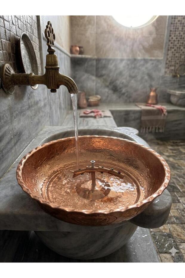 حوض حمام نحاسي، حوض حمام مزخرف بالأسماك، 20 سم، حوض حمام من عهد الأتراك، حوض حمام فاخر مطرز