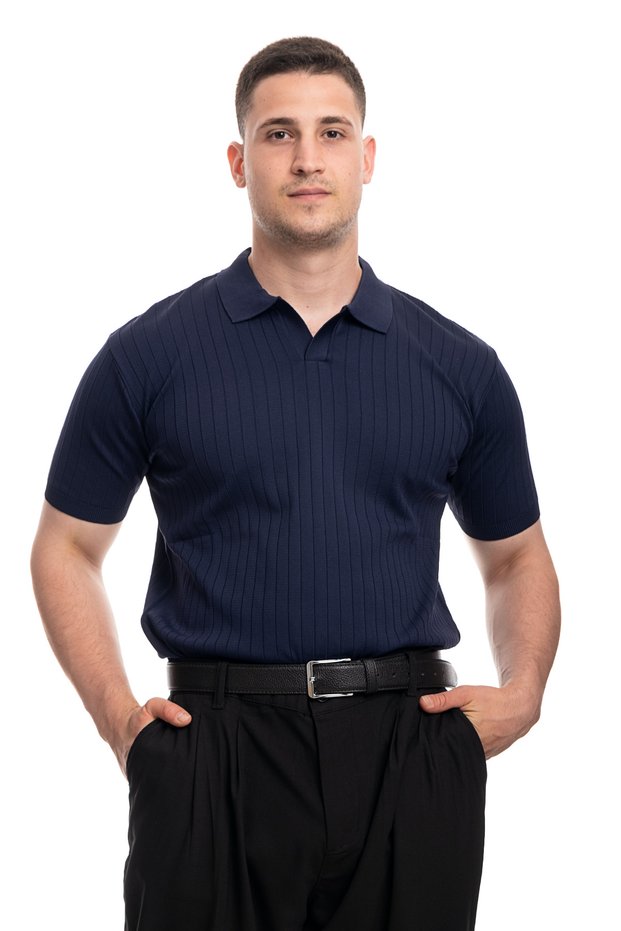 Men's Corded Fabric Polo Neck Knitwear