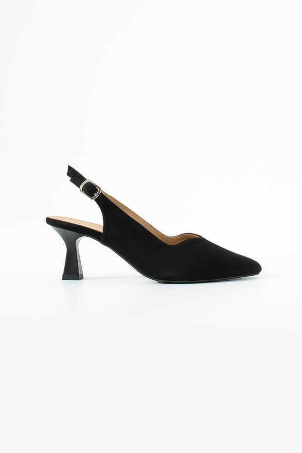 Flow Women's Buckle Detailed Genuine Leather Low Heel Shoes Black Suede