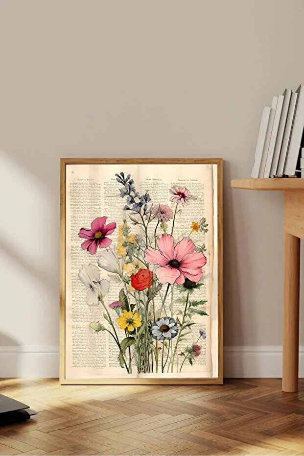 The Newspaper with the Pink Flowers on It Decorative Framed Mdf Painting