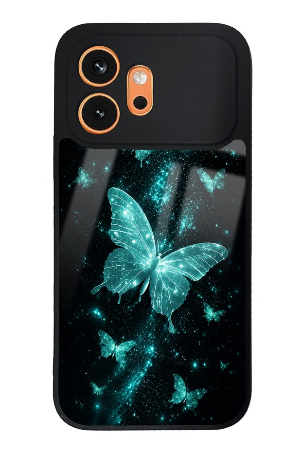 Honor 600 Glossy Phone Case with Turquoise Galaxy Butterfly Design