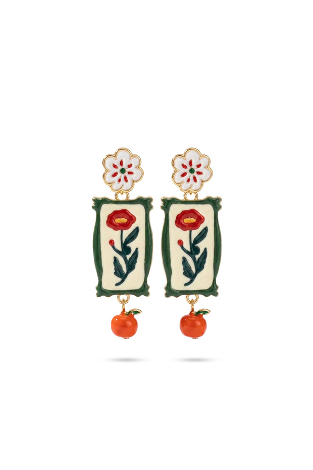 Ceramic Pomegranate Flower Earrings