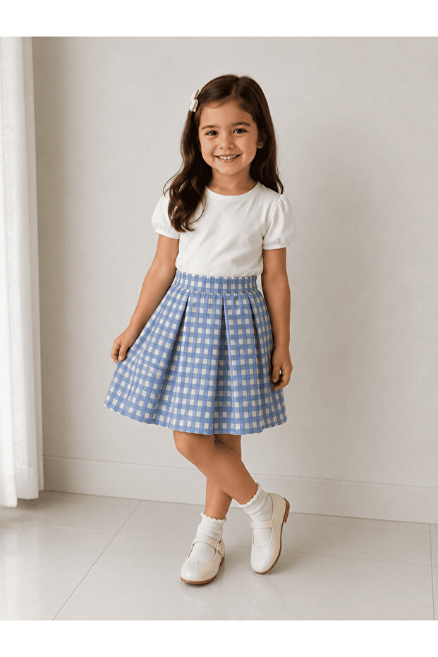 Blue Striped Patterned Girl's Skirt
