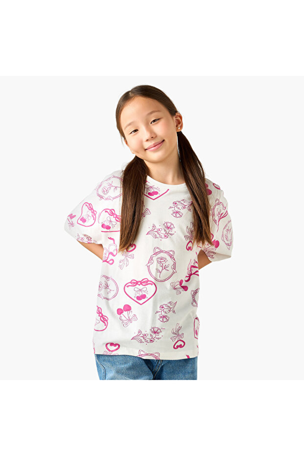 Crew Neck Short Sleeves T-shirt with Fun Print