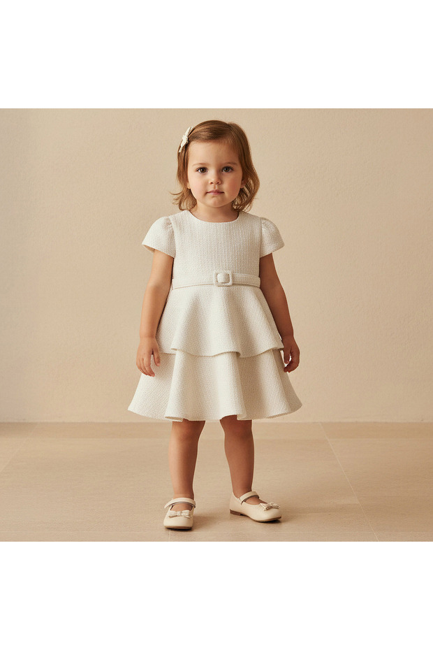 Round Neck Short Sleeves Empire Dress with Belt Detail