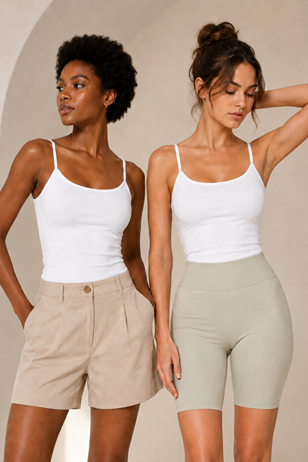 Women's 95% Natural Bamboo Flexible 2-Piece Basic Undershirt with Rope Straps - Soft Textured & Sweat-Absorbent Fabric