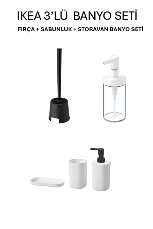 3-Piece Bathroom Set Black Toilet Brush + Storavan Bathroom Set + Soap Dispenser Bathroom Gift Set