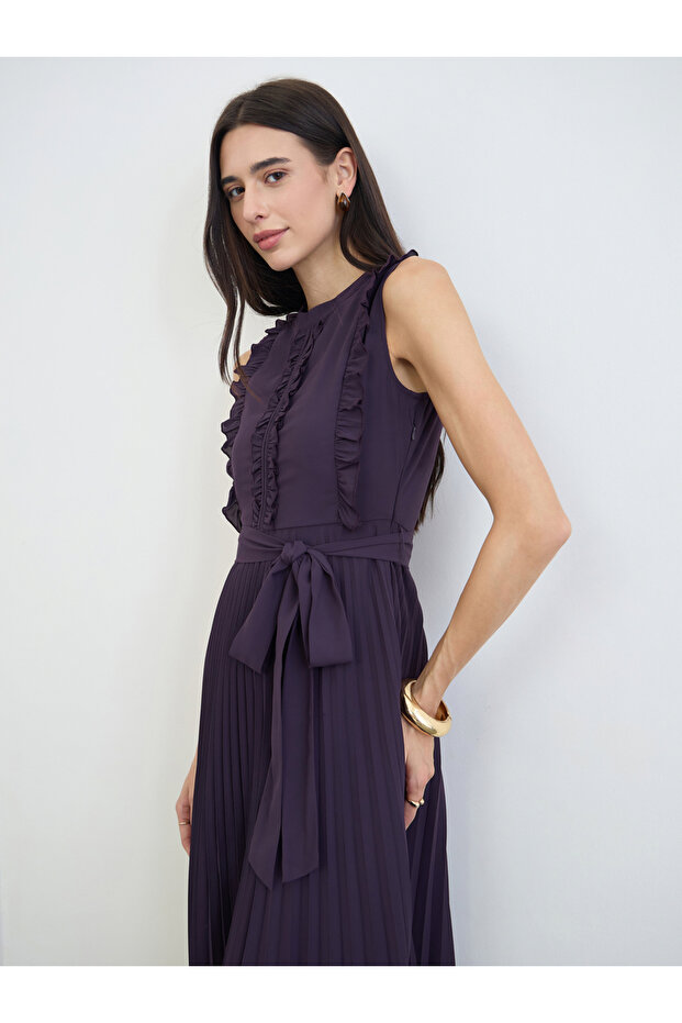 Purple Ruffled Pleated Maxi Dress