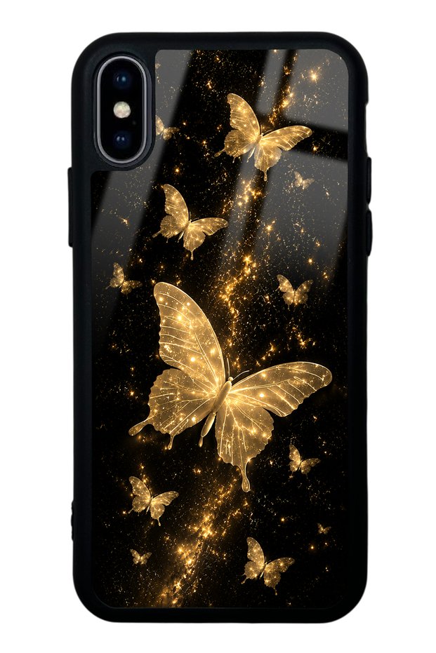 iPhone X - XS Yellow Galaxy Butterfly Design Glossy Phone Case