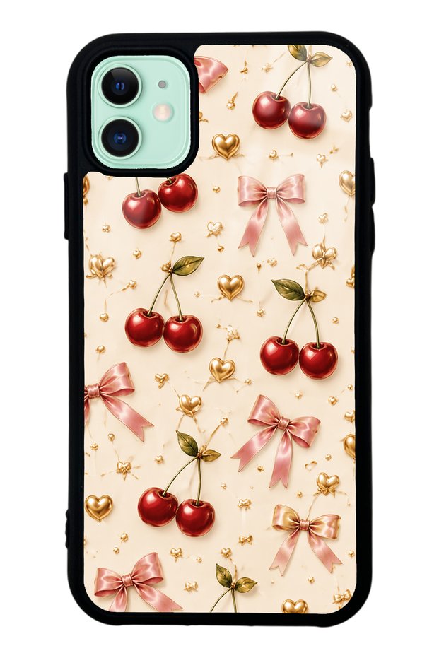 iPhone 11 Cherry Ribbon Luxury Design Glossy Phone Case