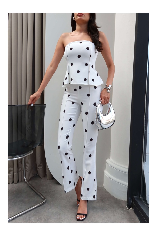 Polka Dot Pattern Strapless Jumpsuit - 3
