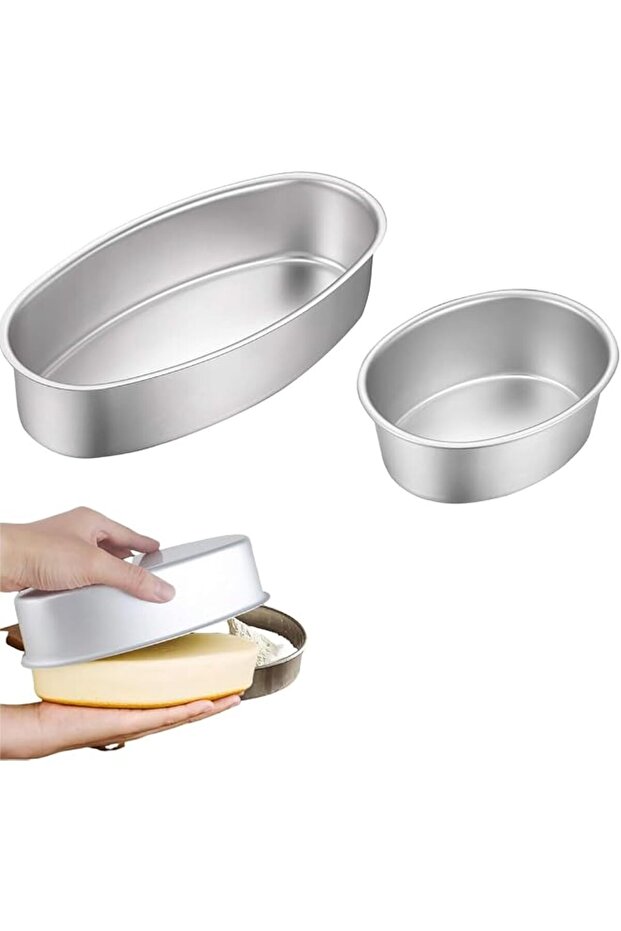 Oval Cheesecake Pan Set, 4" & 8" Non-stick Aluminum Cake Molds for Baking Meatloaf,