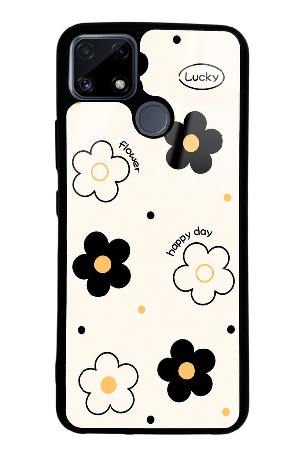 Realme C25 White Glossy Phone Case with Lucky Happy Day Design
