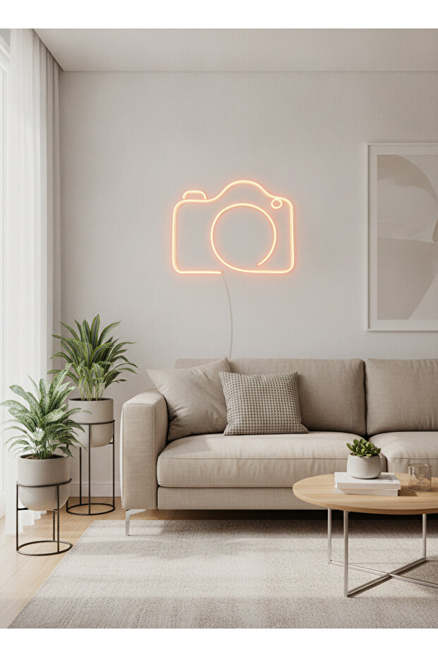 Kamera Figürlü LED Neon Tablo | Amber Aydınlatmalı Dekor | Fotoğrafçı Hediyesi - 3