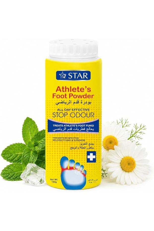 Athlete's Foot Powder with Peppermint & Menthol - Antibacterial, Antifungal, & Deodorant Formula for Sweaty & Smelly Feet and Foot Odor, Control Odor and Feel the Comfort of Freshness, 100g