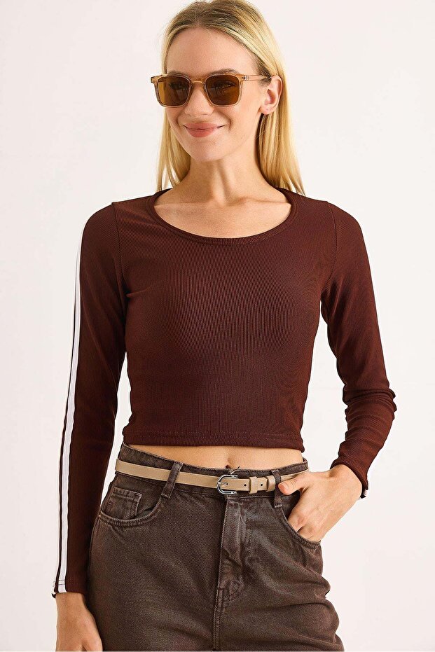 Women's Sleeves Striped Blouse Brown