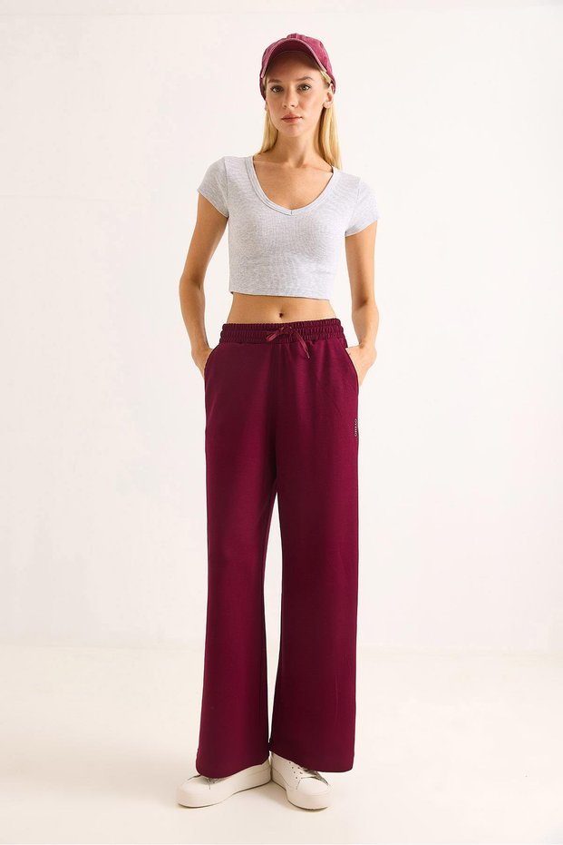 Women's Modal Fabric Wide Leg Sweatpants Burgundy