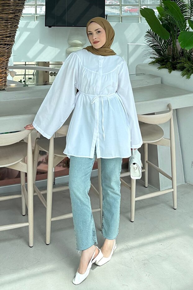 Tie-Detail Hijab Shirt White